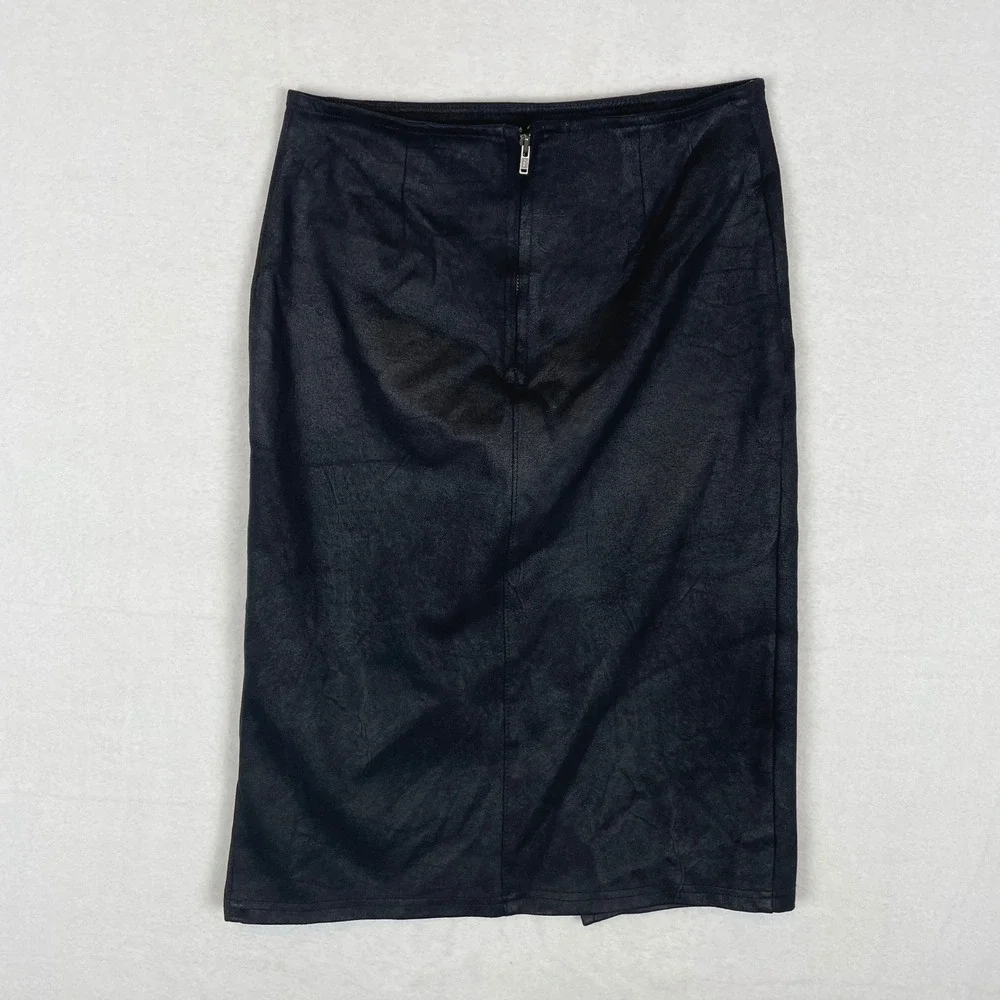 Free People Black Faux Leather Wrap‎ Midi Skirt XS